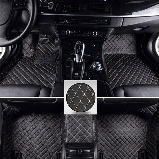 Cheapest Black and Beige Stitching Luxury Leather Diamond Car Mats