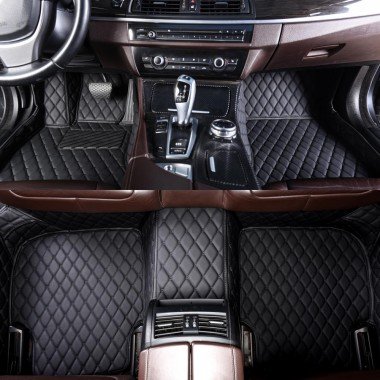 Cheapest Black and Black Stitching Luxury Leather Diamond Car Mats