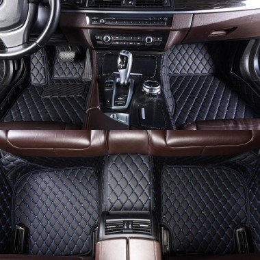 Cheapest Black and Blue Stitching Luxury Leather Diamond Car Mats