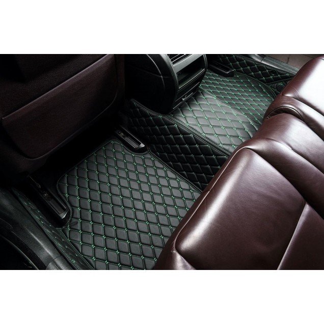 Cheapest Black and Green Stitching Luxury Leather Diamond Car Mats