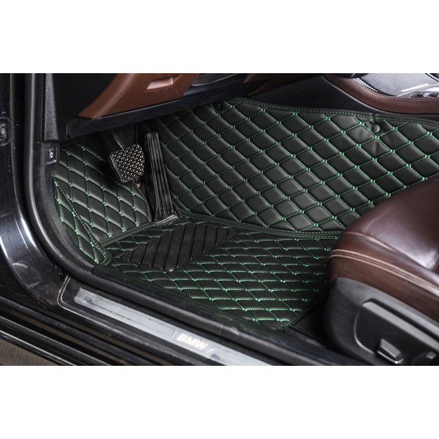 Cheapest Black and Green Stitching Luxury Leather Diamond Car Mats