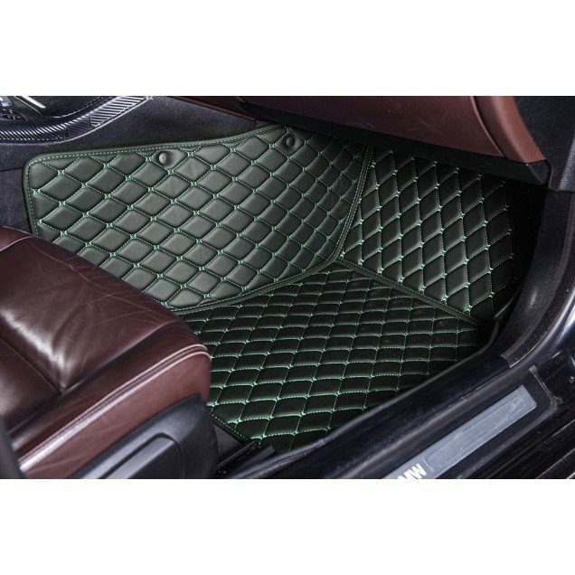 Cheapest Black and Green Stitching Luxury Leather Diamond Car Mats