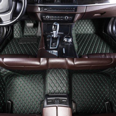 Cheapest Black and Green Stitching Luxury Leather Diamond Car Mats