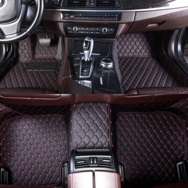 Cheapest Black and Red Stitching Luxury Leather Diamond Car Mats