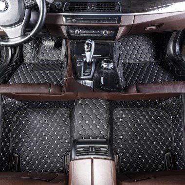 Cheapest Black and White Stitching Luxury Leather Diamond Car Mats