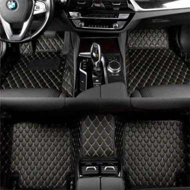 Cheapest Black and Yellow Stitching Luxury Leather Diamond Car Mats