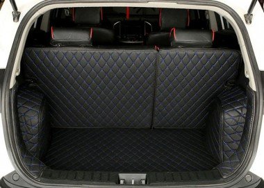 Cheapest Black and Blue Stitching Full Cover Luxury Leather Diamond Trunk Car Mats