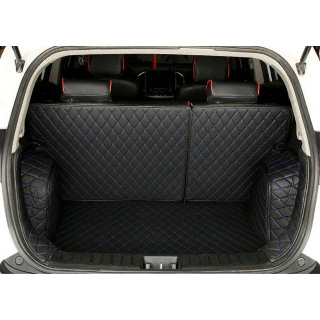 Cheapest Black and Blue Stitching Full Cover Luxury Leather Diamond Trunk Car Mats