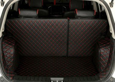 Cheapest Black and Red Stitching Full Cover Luxury Leather Diamond Trunk Car Mats