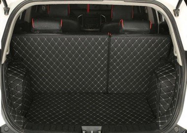 Cheapest Black and White Stitching Full Cover Luxury Leather Diamond Trunk Car Mats