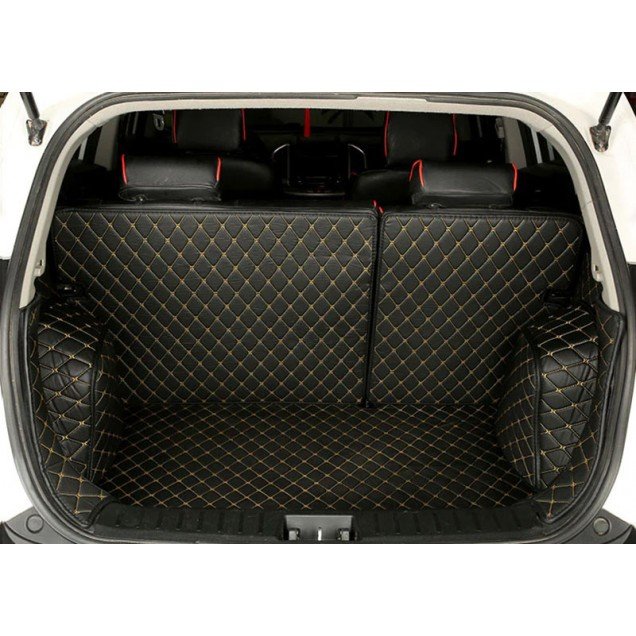 Cheapest Black and Yellow Stitching Full Cover Luxury Leather Diamond Trunk Car Mats