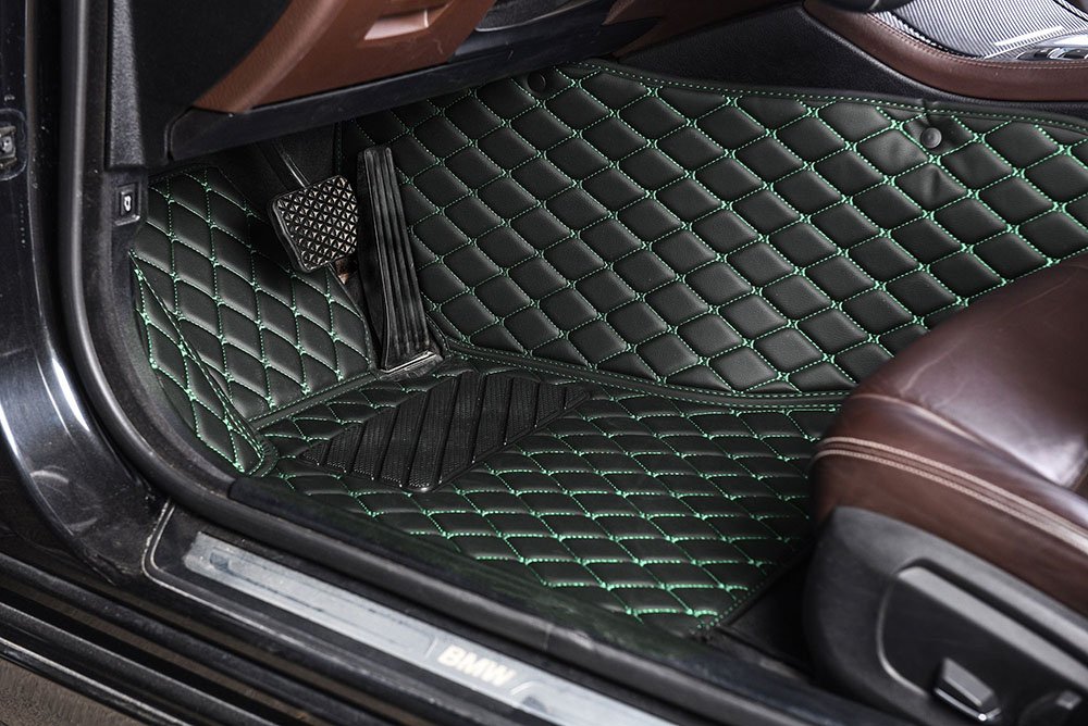 Cheapest Black and Green Stitching Luxury Leather Diamond Car Mats