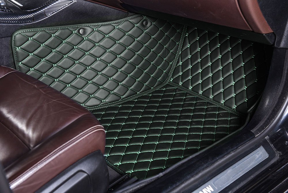 Cheapest Black and Green Stitching Luxury Leather Diamonds Car Floor Mats