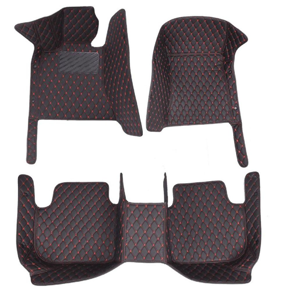 Black and Red Stitching Luxury Leather Diamond Car Mats for Toyota Sequoia