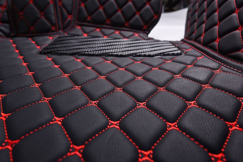 Cheapest Black and Red Stitching Luxury Leather Diamonds Car Floor Mats