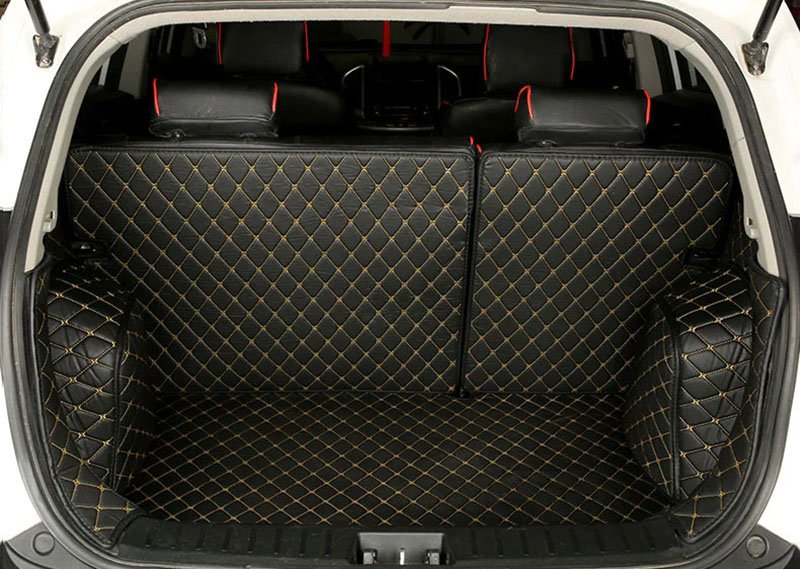 Cheapest Black and Yellow Stitching Full Cover Luxury Leather Diamond Trunk Car Mats